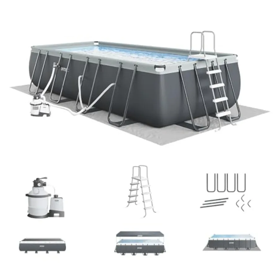 18 ft x 9 ft Rectangular Above Ground Pool Set with Steel Frame Sand Filter Pump 1500 GPH Ladder Cover Ground Cloth Blue
18 ft x 9 ft Rectangular Above Ground Pool Set with Steel Frame Sand Filter Pump 1500 GPH Ladder Cover Ground Cloth Blue