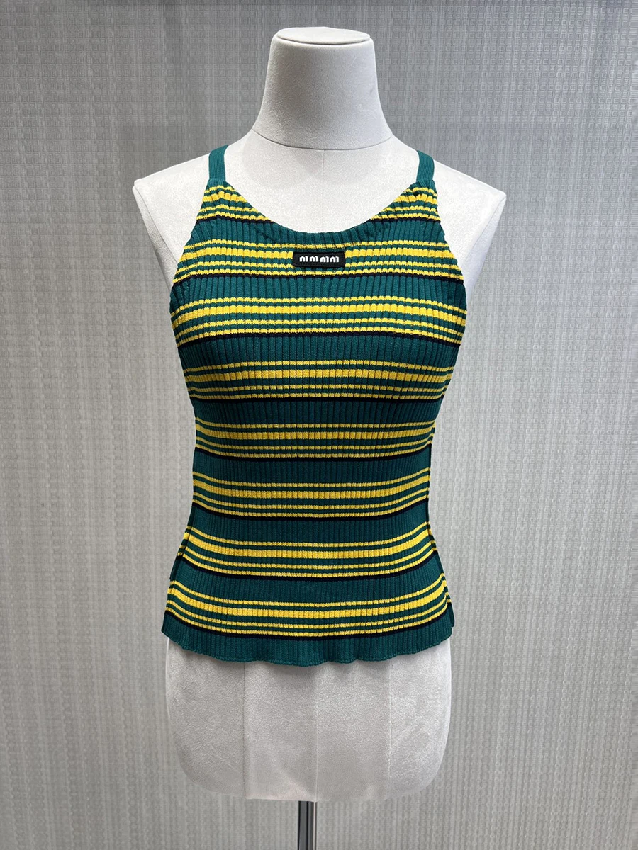 Sexy Miu Style Cross Back Knitted Vest New Spring Summer Stripe Pattern Slim Fit Cotton High Elasticity round Neck Top for Women
Sexy Miu Style Cross Back Knitted Vest New Spring Summer Stripe Pattern Slim Fit Cotton High Elasticity round Neck Top for Women
