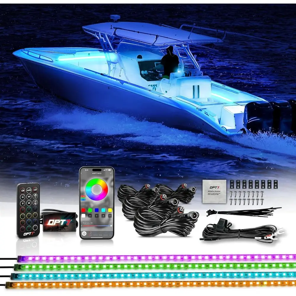 4-Piece LED Waterproof RGB Multi-Color Music Sync Boat Light Strip Kit for Interior Deck Lighting, 12V
4-Piece LED Waterproof RGB Multi-Color Music Sync Boat Light Strip Kit for Interior Deck Lighting, 12V