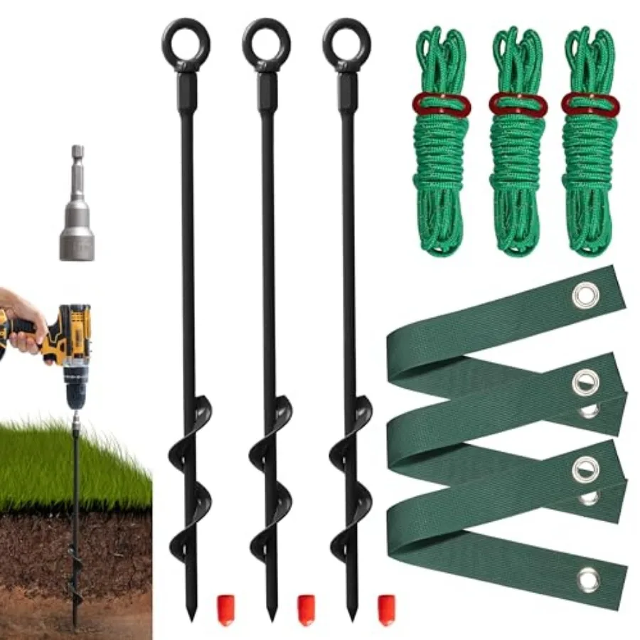 Heavy Duty 16" Tree Stakes and Supports for Young Trees, Set of 3 Tree Stake Kit with 3 Straps for Staking and 39 Feet Rope, Ca
Heavy Duty 16" Tree Stakes and Supports for Young Trees, Set of 3 Tree Stake Kit with 3 Straps for Staking and 39 Feet Rope, Ca