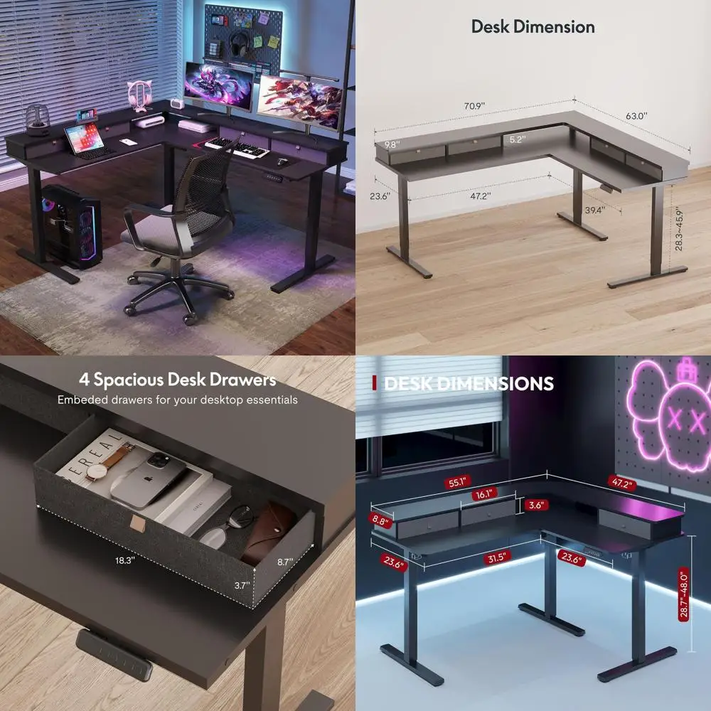 71" L Shaped Standing Desk with 4 Ders, Height Adjustable Stand up Desk, Gaming Desk with Monitor Stand, Black e/Black Top
71" L Shaped Standing Desk with 4 Ders, Height Adjustable Stand up Desk, Gaming Desk with Monitor Stand, Black e/Black Top