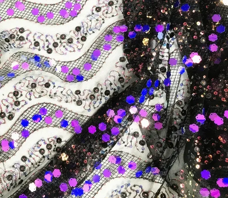Colorful Sequins Lace Fabric, Wave Pattern Illusion Fabric, for Girl Dress,Prom Dress, bride dress, Evening Dress, Couture Gowns
Colorful Sequins Lace Fabric, Wave Pattern Illusion Fabric, for Girl Dress,Prom Dress, bride dress, Evening Dress, Couture Gowns
