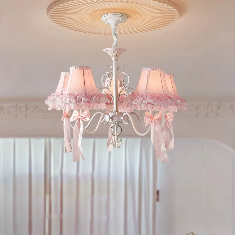 Princess Room Girl Bedroom Chandeliers Pink Bow Lace Fabric Lamps French Romantic Warm Baby Room Children's Room Chandelier
Princess Room Girl Bedroom Chandeliers Pink Bow Lace Fabric Lamps French Romantic Warm Baby Room Children's Room Chandelier