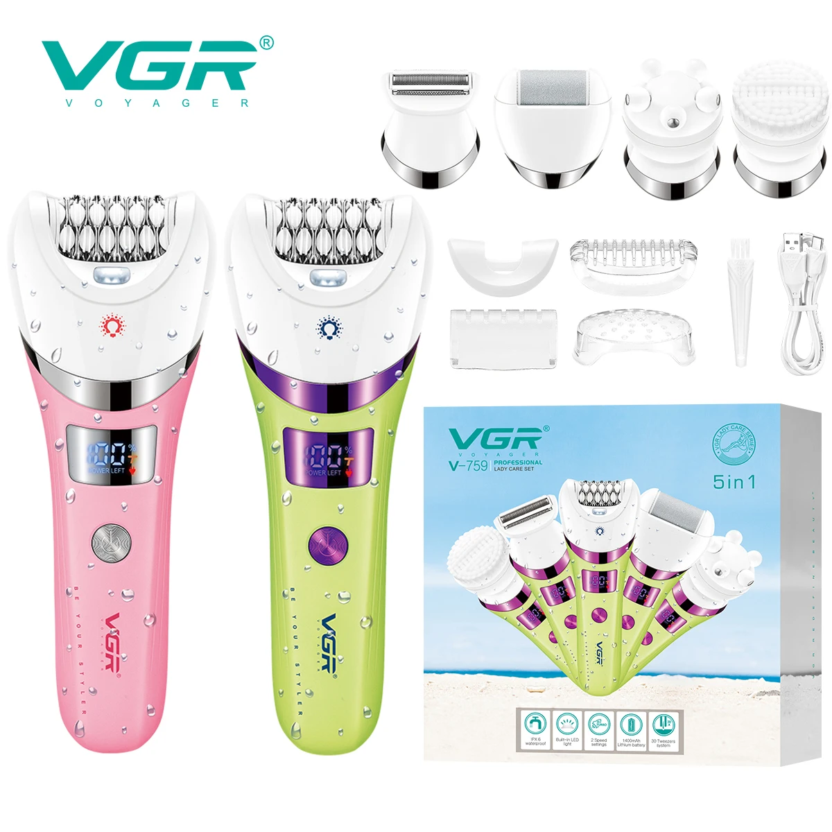 VGR Hair Removal Professional Body Care Trimmer 5in1 IPX6 Waterproof Hair Trimmer LED Two Speeds Electric Razor for Women V-759
VGR Hair Removal Professional Body Care Trimmer 5in1 IPX6 Waterproof Hair Trimmer LED Two Speeds Electric Razor for Women V-759