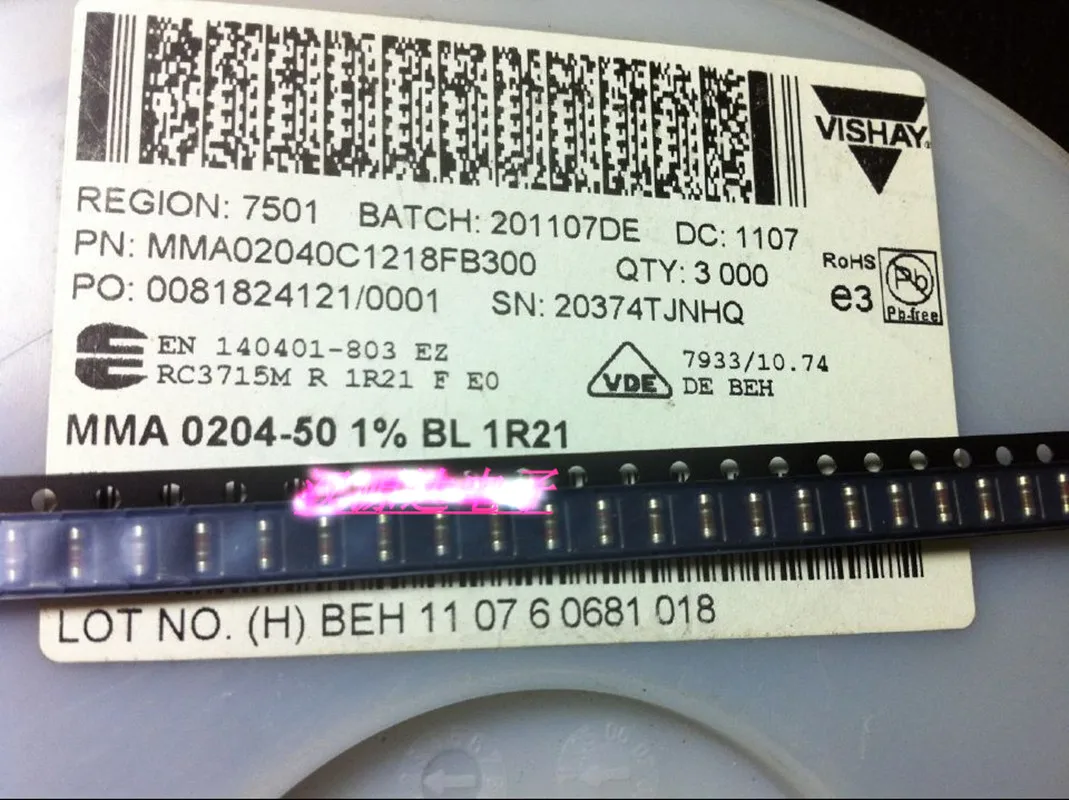 SMD cylindrical color ring resistor 0204 1.21ohm 1.21R 1R21 1% MMA02040C1218FB300
SMD cylindrical color ring resistor 0204 1.21ohm 1.21R 1R21 1% MMA02040C1218FB300