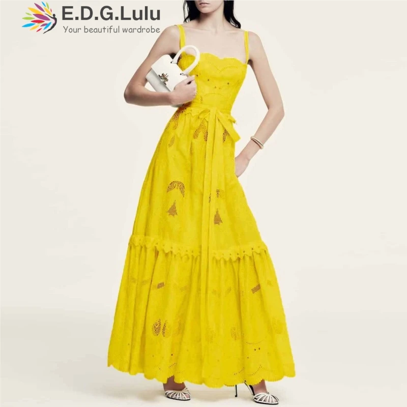 EDGLuLu кружевное платье-бретелька с вышивкой, весенняя женская одежда 2026, белое длинное платье со шнуровкой на талии и рюшами для отпуска 1206
EDGLuLu кружевное платье-бретелька с вышивкой, весенняя женская одежда 2026, белое длинное платье со шнуровкой на талии и рюшами для отпуска 1206