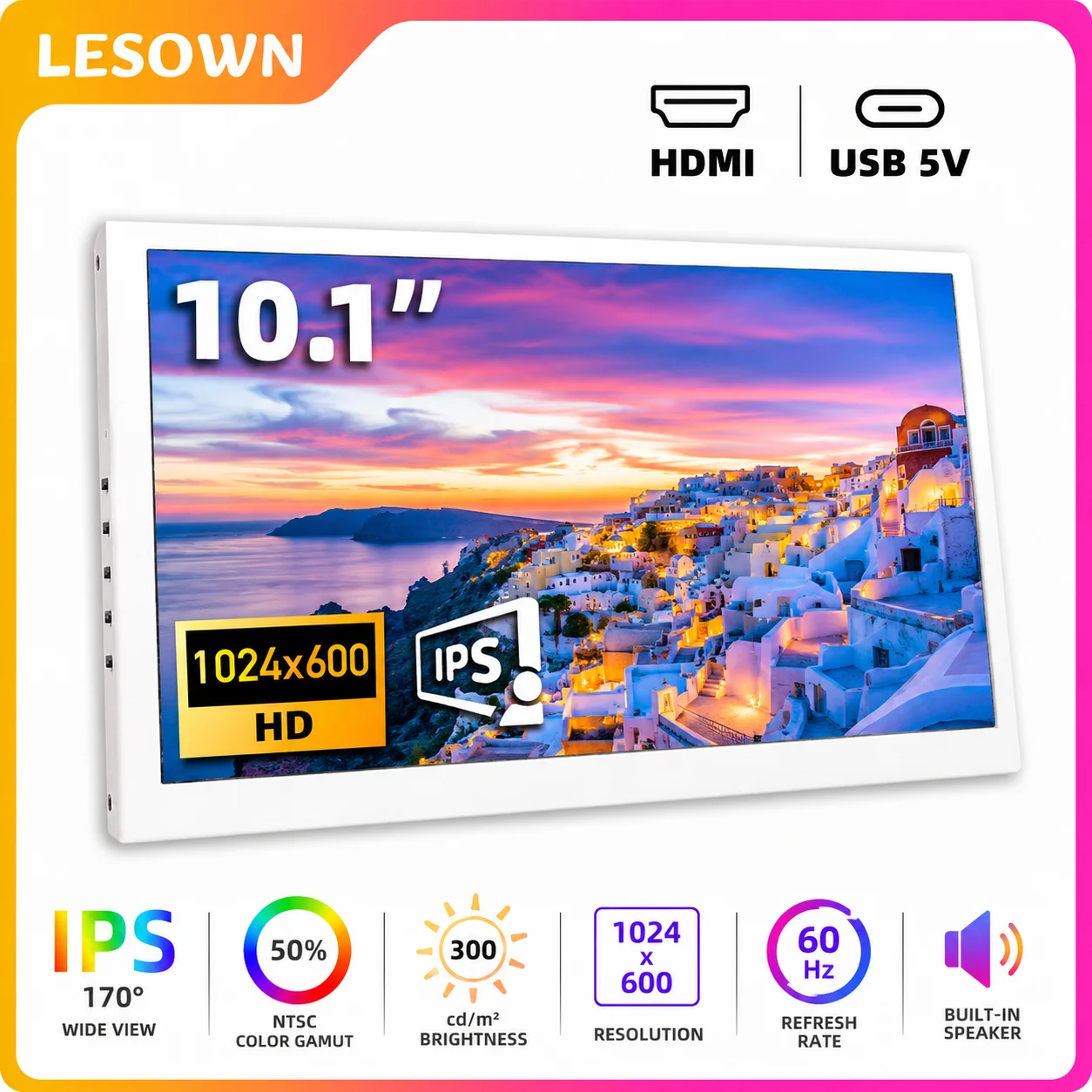 LESOWN 10.1" VESA Mount External Monitor 1024x600 Pure White HDTV Easy Setup DIY Project Display 16:9
LESOWN 10.1" VESA Mount External Monitor 1024x600 Pure White HDTV Easy Setup DIY Project Display 16:9