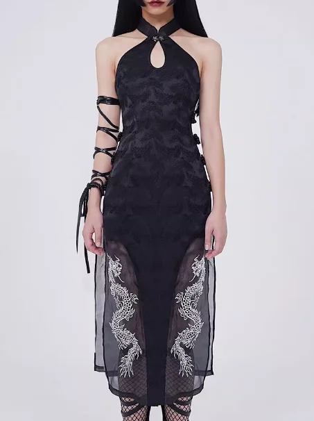 New Original Summer Hot Girl Sexy Gothic Fashion Temperament Harajuku Black Dragon Bone Printing High Split Cheongsam Dress
New Original Summer Hot Girl Sexy Gothic Fashion Temperament Harajuku Black Dragon Bone Printing High Split Cheongsam Dress