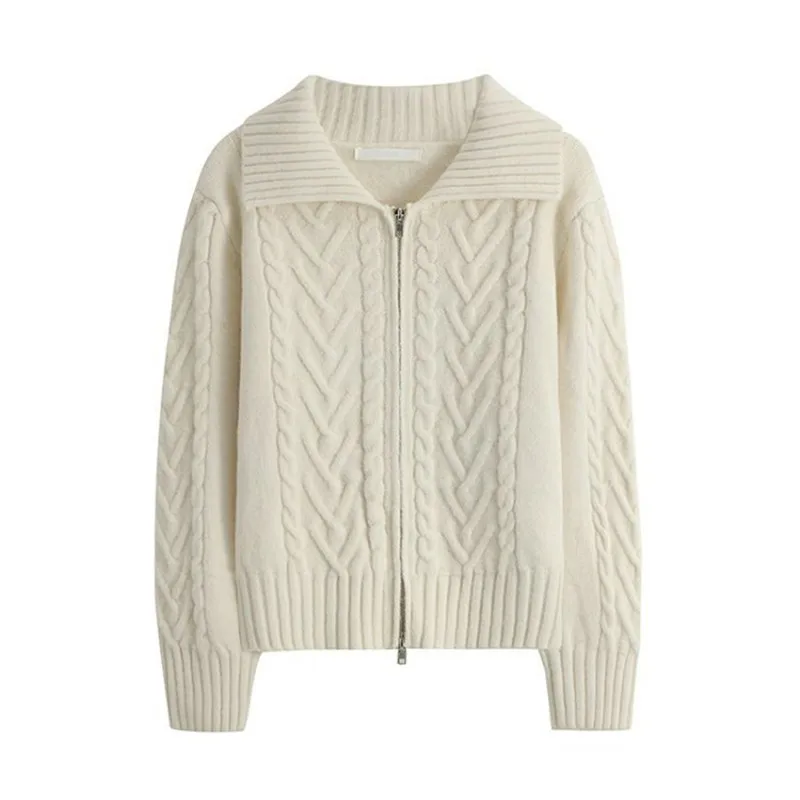 Knitted Twist Pattern Cardigan for Women, Front Zipper, Warm Sweater, Knitwear, Gray, Beige, Outwear, Autumn
Knitted Twist Pattern Cardigan for Women, Front Zipper, Warm Sweater, Knitwear, Gray, Beige, Outwear, Autumn