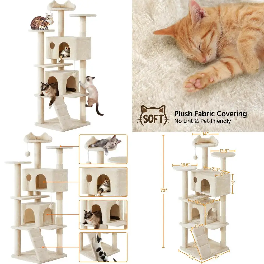 Indoor Cat Tower 70 Inches Tall with Multi-Level Condo, Scratching Posts, and Dangling Ball for Cats, Ideal Furniture for Feline
Indoor Cat Tower 70 Inches Tall with Multi-Level Condo, Scratching Posts, and Dangling Ball for Cats, Ideal Furniture for Feline