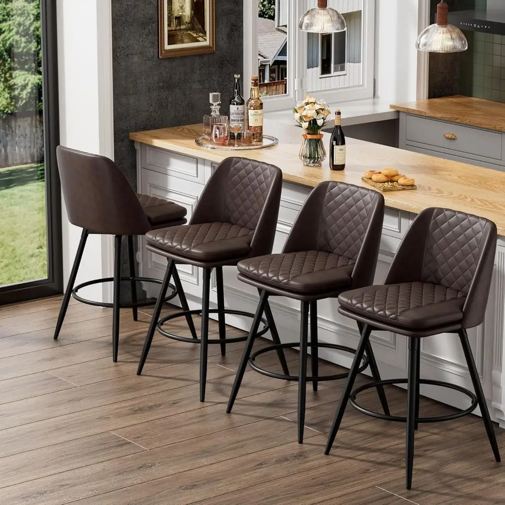 Set of 4 26 Counter Height Swivel Bar Stools with Back, Upholstered Leather Seats, Metal Footrest, Cafe Brown
Set of 4 26 Counter Height Swivel Bar Stools with Back, Upholstered Leather Seats, Metal Footrest, Cafe Brown