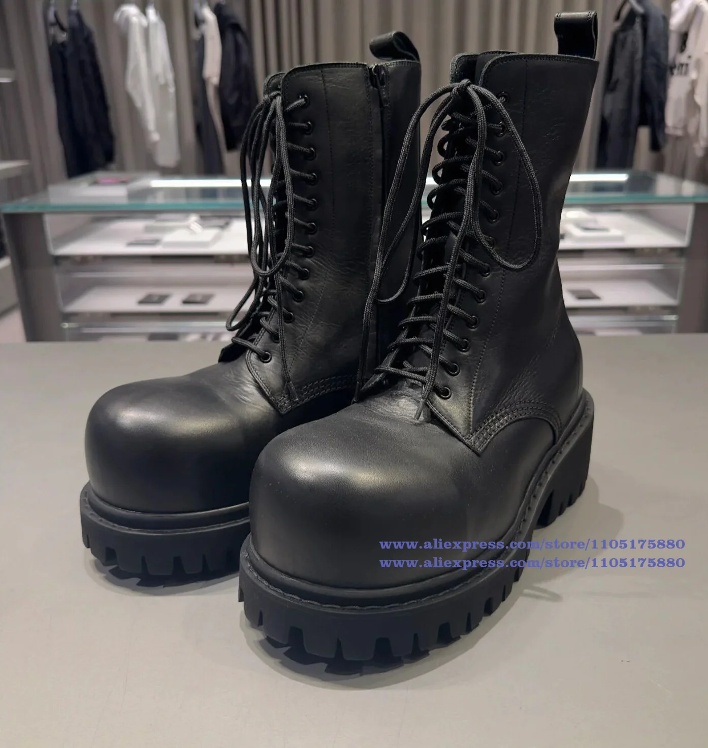 Black Lace-Up Motorcycle Men's Boots Side Zipper Round Toe Thick-Soled High Top Booties Luxury Designer Men's Boots Botas Mujer
Black Lace-Up Motorcycle Men's Boots Side Zipper Round Toe Thick-Soled High Top Booties Luxury Designer Men's Boots Botas Mujer