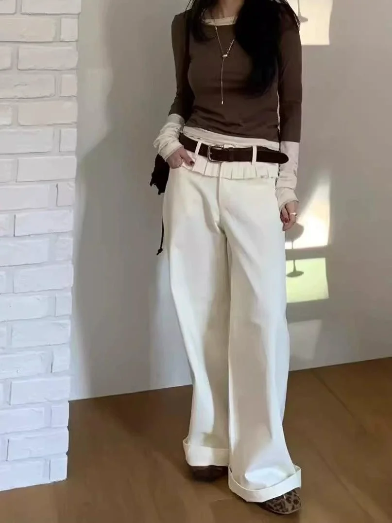 Loose Wide Leg Jeans Korean Sle Casual Design Skirt Bule Loose Pleated Fake Two-Piece High Waist Long Pants Women's Jeans
Loose Wide Leg Jeans Korean Sle Casual Design Skirt Bule Loose Pleated Fake Two-Piece High Waist Long Pants Women's Jeans