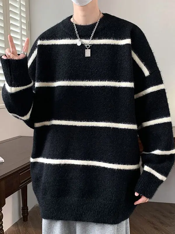 Men's Stripe Knitwear Loose Fit Overhead round Ne Winter Faion Brand Lazy Sle High Sensation Long Sve Polyester Fiber
Men's Stripe Knitwear Loose Fit Overhead round Ne Winter Faion Brand Lazy Sle High Sensation Long Sve Polyester Fiber