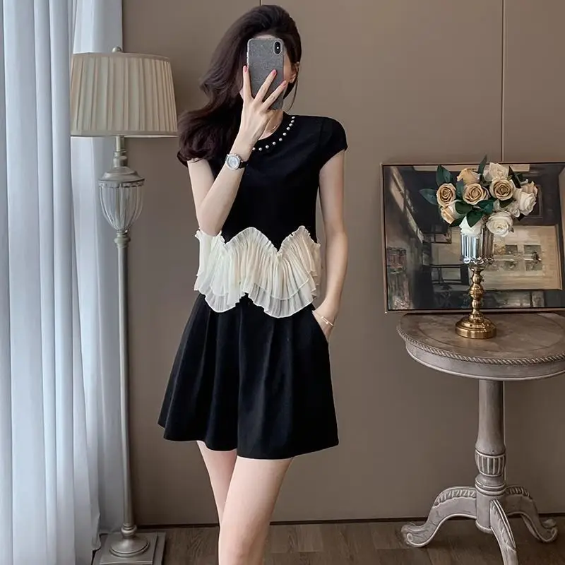 Pearl Splicing Women's T Shirt Short Sets 2 Pieces New Products Classic Tailor Female Shorts Fashion Korean Style Promotion Kit
Pearl Splicing Women's T Shirt Short Sets 2 Pieces New Products Classic Tailor Female Shorts Fashion Korean Style Promotion Kit