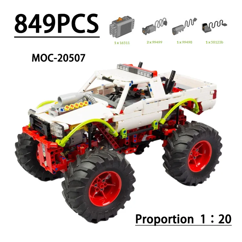 MOC-20507 Building Block All-Wheel Drive Pickup Truck 1:20 Model, 849 Pieces, Children's Birthday, Christmas, New Year Toy Gift
MOC-20507 Building Block All-Wheel Drive Pickup Truck 1:20 Model, 849 Pieces, Children's Birthday, Christmas, New Year Toy Gift