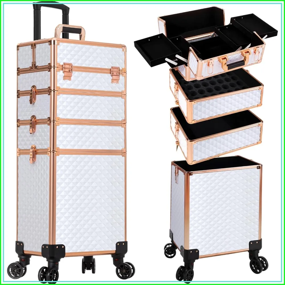 Rolling Makeup Train Case 4-in-1 Cosmetology Case on Wheels Large Storage Cosmetic Trolley with Key, White
Rolling Makeup Train Case 4-in-1 Cosmetology Case on Wheels Large Storage Cosmetic Trolley with Key, White