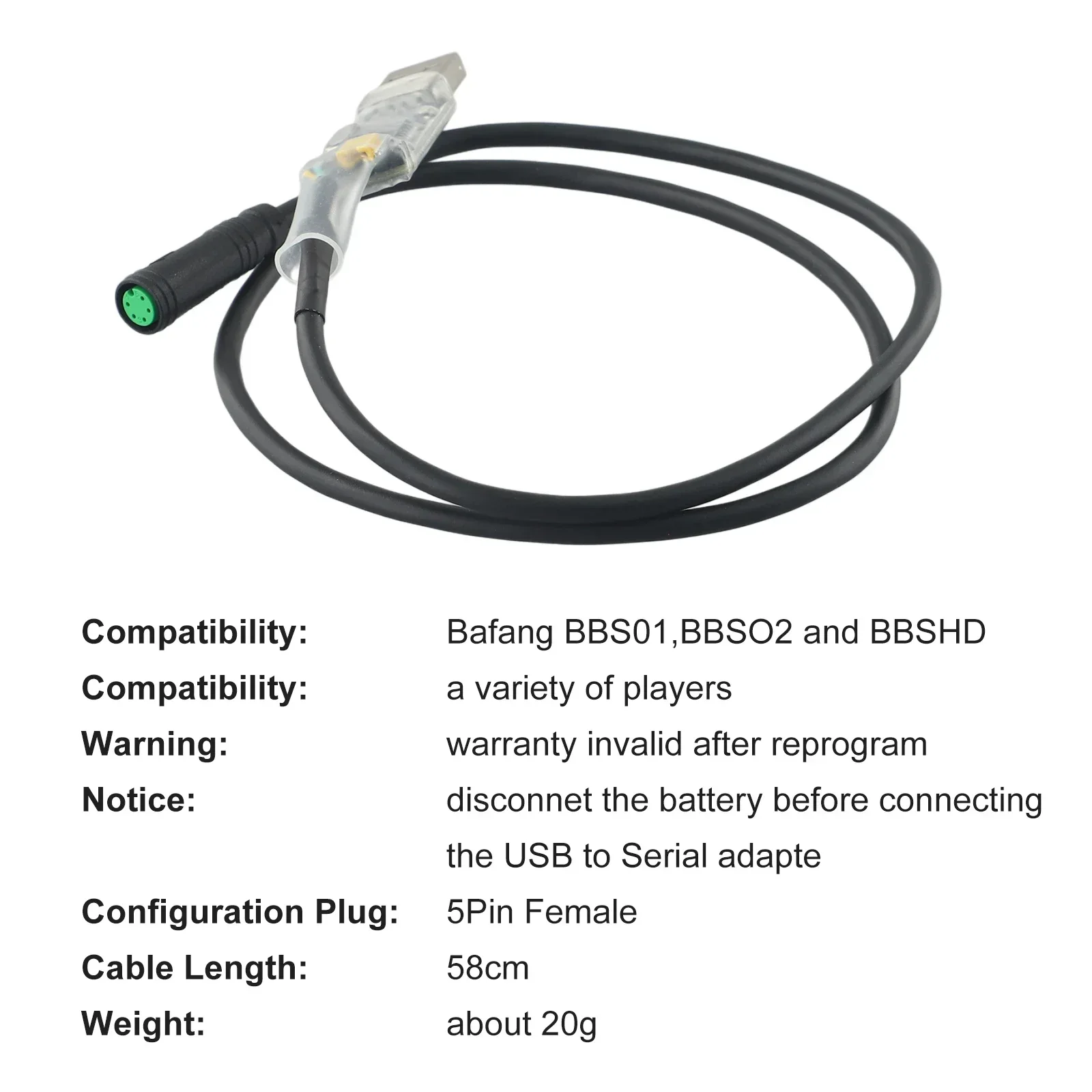 USB Programming Cable Electric Bikes ForeBike ForBAFANGForBBSHD Motor 5Pin Plug USB Plug Change Parameters Easily
USB Programming Cable Electric Bikes ForeBike ForBAFANGForBBSHD Motor 5Pin Plug USB Plug Change Parameters Easily