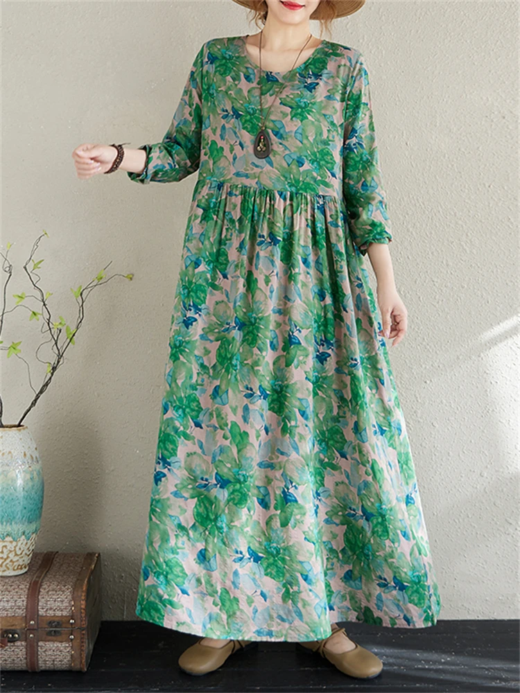 Cotton Vintage Green Print Dresses For Women Casual Loose Long Sleeve Dress Spring Autumn Femme Robe Vestidos Elegant Clothing
Cotton Vintage Green Print Dresses For Women Casual Loose Long Sleeve Dress Spring Autumn Femme Robe Vestidos Elegant Clothing