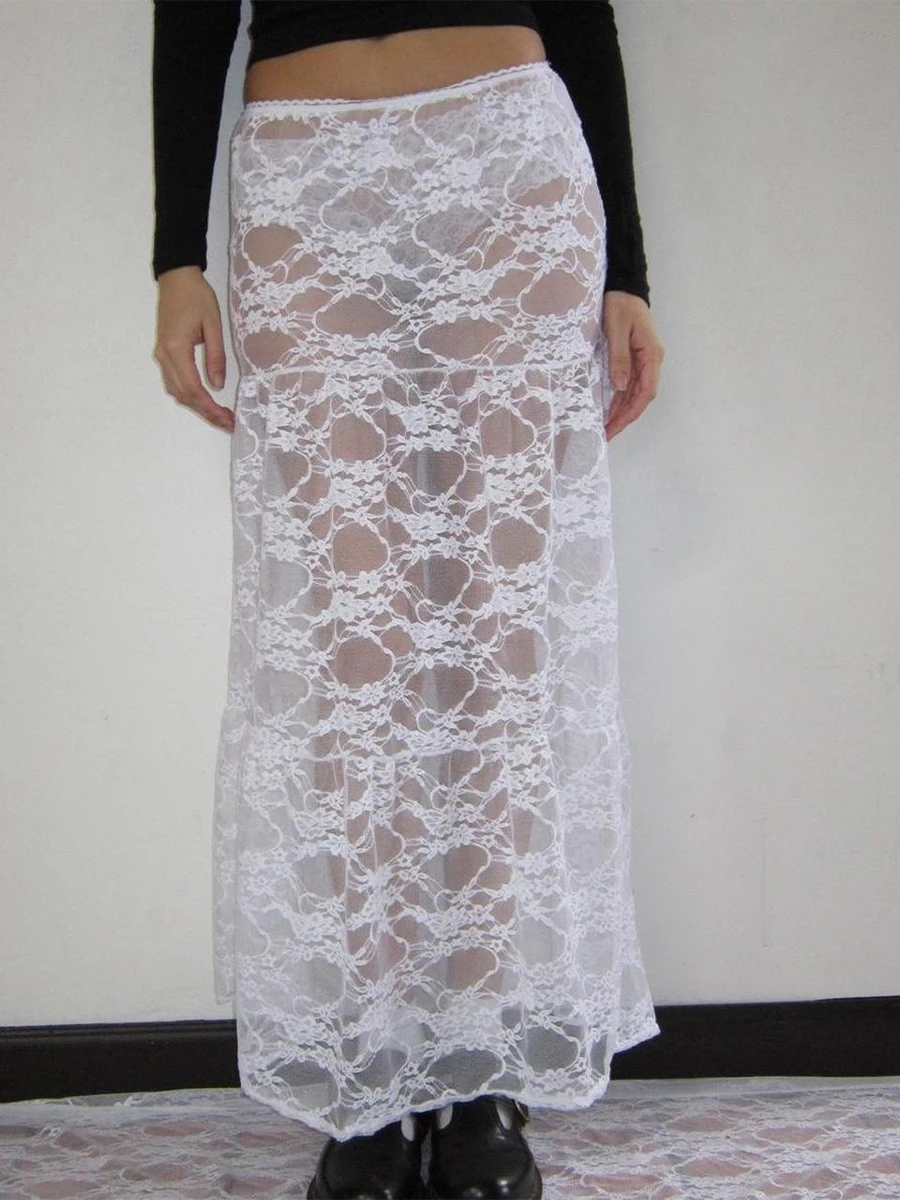 Y2K Vinatge Sheer White Lace Skirt Low Rise A-line Midi Skirt 2024 Summer Elegant Beach Party Long Skirts Women Vintage Clothes
Y2K Vinatge Sheer White Lace Skirt Low Rise A-line Midi Skirt 2024 Summer Elegant Beach Party Long Skirts Women Vintage Clothes