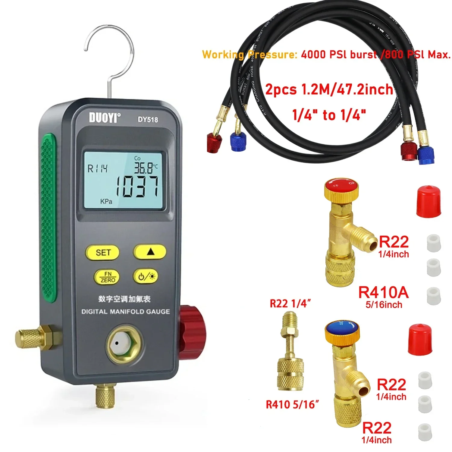 Refrigeration Digital Manifold HVAC System Pressure Gauge, High Precision Vacuum Pressure Leak Tester Refrigeration Gauge
Refrigeration Digital Manifold HVAC System Pressure Gauge, High Precision Vacuum Pressure Leak Tester Refrigeration Gauge