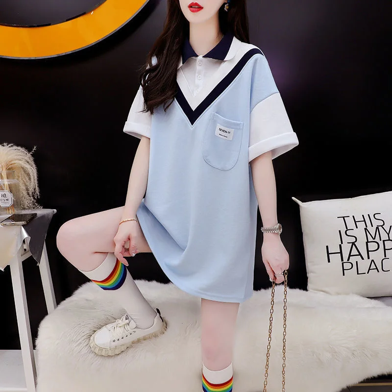 Loose Fake Two Short Sleeved T-shirt Women's 2023 New Summer Korean Lapel Stitching Contrasting Colors Tee Tops Female
Loose Fake Two Short Sleeved T-shirt Women's 2023 New Summer Korean Lapel Stitching Contrasting Colors Tee Tops Female