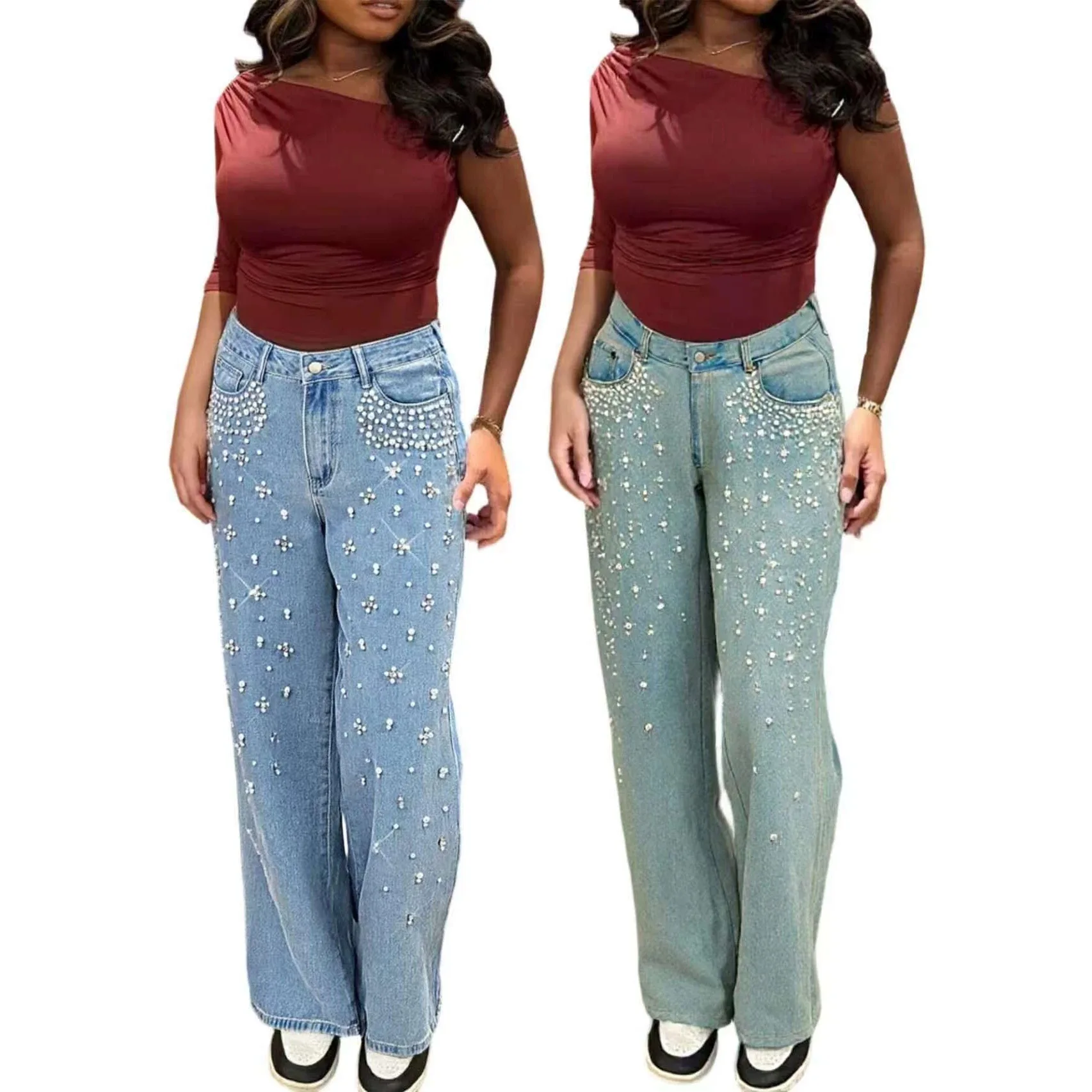 Spring Summer Straight Leg Washed Beaded Rhinestone Denim Jeans Pants Trousers
Spring Summer Straight Leg Washed Beaded Rhinestone Denim Jeans Pants Trousers