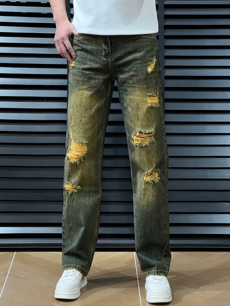 Retro Distressed Yellow Clay Color Men's Jeans Loose Straight Leg Torn Casual Spring Summer Fashion Long Pants
Retro Distressed Yellow Clay Color Men's Jeans Loose Straight Leg Torn Casual Spring Summer Fashion Long Pants