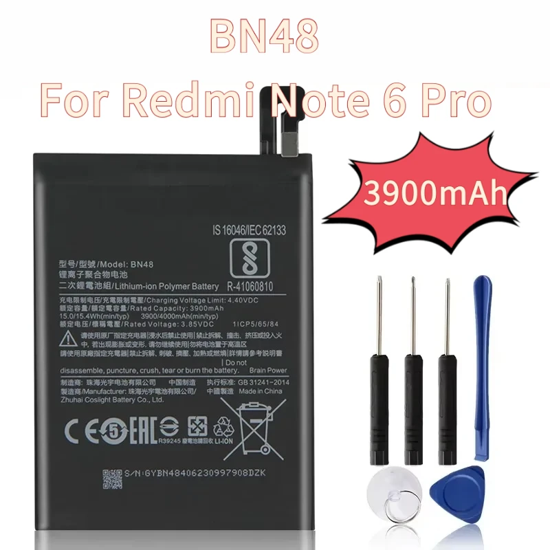 Phone Battery BN48 For Redmi Note 6 Pro Replacement Battery With Tool 3900mAh
Phone Battery BN48 For Redmi Note 6 Pro Replacement Battery With Tool 3900mAh