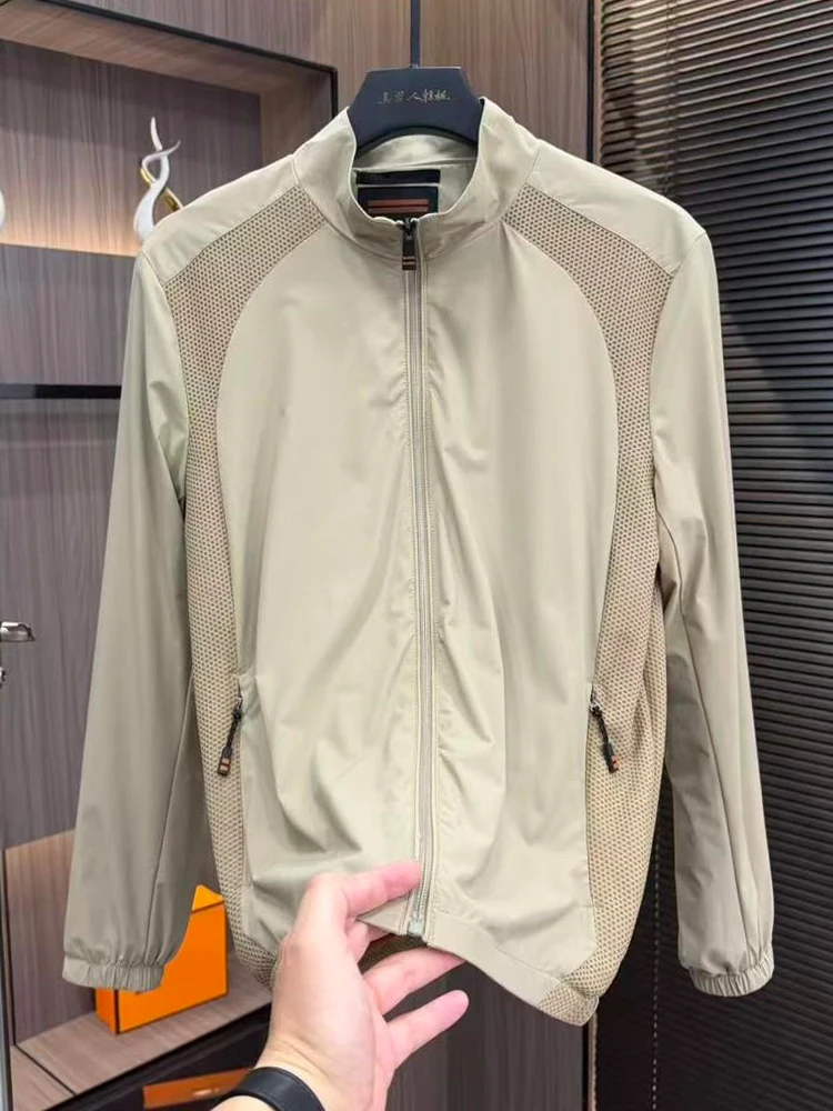 Men's Fashionable Mesh Splice Design Spring Summer Breathable Open Cardigan Casual Stand Collar Sun Protection Jacket
Men's Fashionable Mesh Splice Design Spring Summer Breathable Open Cardigan Casual Stand Collar Sun Protection Jacket