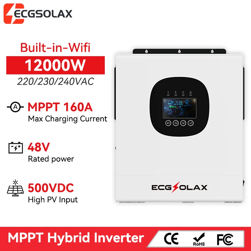 ECGSOLAX 12KW 48V Hybrid Solar Inverter MPPT 160A Solar Hybrid Inverter PV Max 500VDC 220V/240V Dual MPPT with WiFi
ECGSOLAX 12KW 48V Hybrid Solar Inverter MPPT 160A Solar Hybrid Inverter PV Max 500VDC 220V/240V Dual MPPT with WiFi