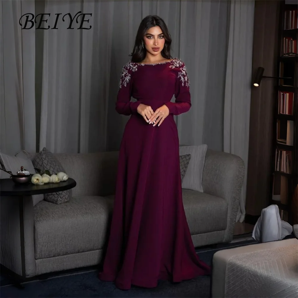 BEIYE Vintage Lace Appliqued A-Line Evening Dress Long Sleeves O-Neck Floor Length Formal Party Gown Customized فساتين س
BEIYE Vintage Lace Appliqued A-Line Evening Dress Long Sleeves O-Neck Floor Length Formal Party Gown Customized فساتين س