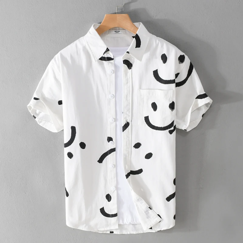 New Designer Short-sleeve Pure Cotton Brand Shirts For Men Casual Smiling Face Printing Tops Clothing Plus Size Camisa Masculina
New Designer Short-sleeve Pure Cotton Brand Shirts For Men Casual Smiling Face Printing Tops Clothing Plus Size Camisa Masculina
