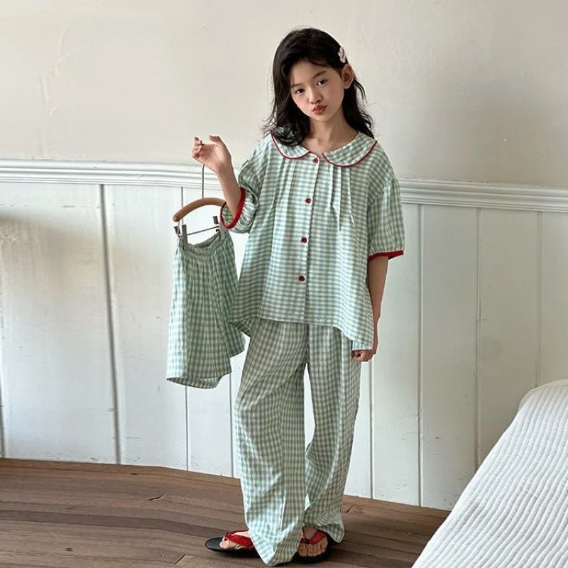 Girls 3-Piece Short Sleeve Pajamas Set 2026 New Summer Thin Sweet Plaid Super Cute Loungewear
Girls 3-Piece Short Sleeve Pajamas Set 2026 New Summer Thin Sweet Plaid Super Cute Loungewear