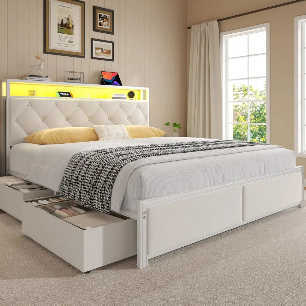 Queen Bed Frame with Headboard, Storage Drawers, Fast Charging Station, Led Lights, Bed Frame Queen Size with Fabric Drawers, M
Queen Bed Frame with Headboard, Storage Drawers, Fast Charging Station, Led Lights, Bed Frame Queen Size with Fabric Drawers, M