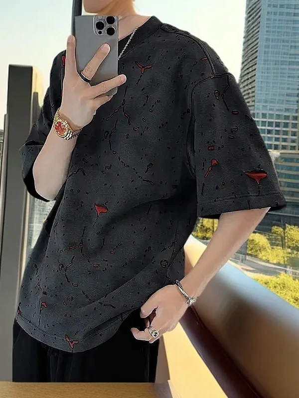 American High Street Design Men's T-irt Summer round Ne ort Sve Hole Burning Flower Casual Faion oulder-Length
American High Street Design Men's T-irt Summer round Ne ort Sve Hole Burning Flower Casual Faion oulder-Length