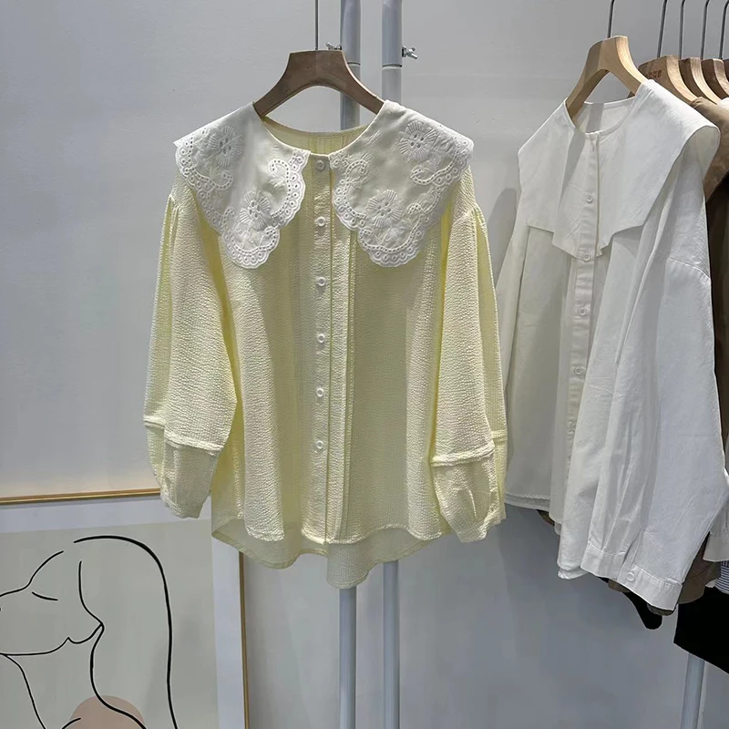 Elegant Peter Pan Collar Women Blouse Lantern Sleeve Button-up Casual Shirts 2024 Spring New Loose All-match Blusas Mujer
Elegant Peter Pan Collar Women Blouse Lantern Sleeve Button-up Casual Shirts 2024 Spring New Loose All-match Blusas Mujer