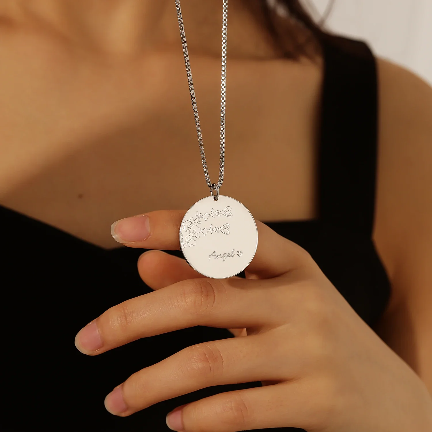 Round Birthday Flower Name Pendant Custom Etched Name Necklace Stainless Steel Personalized Name Charm Gift For Women Jewelry
Round Birthday Flower Name Pendant Custom Etched Name Necklace Stainless Steel Personalized Name Charm Gift For Women Jewelry