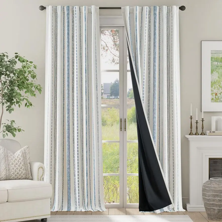 100 штор блэкаут (100% затемнение) длиной 96 дюймов для спальни, утепленные шторы в стиле бохо с синим полосатым геометрическим узором, с креплением на крючки для карниза
100 штор блэкаут (100% затемнение) длиной 96 дюймов для спальни, утепленные шторы в стиле бохо с синим полосатым геометрическим узором, с креплением на крючки для карниза