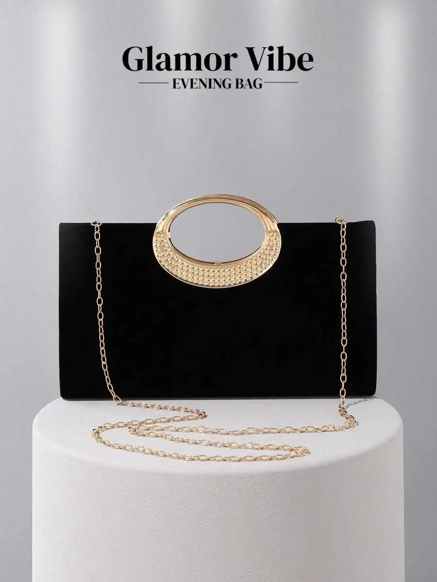 Elegant Velvet Clutch Bag With Metal Ring Decor And Detachable Chain Strap For Evening Party Wedding
Elegant Velvet Clutch Bag With Metal Ring Decor And Detachable Chain Strap For Evening Party Wedding