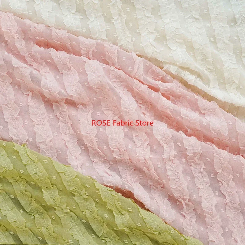 Dot Wavy Striped Embroidered Ruffled Chiffon Fabric for Wedding Dress, Blouse, Bridal Gown
Dot Wavy Striped Embroidered Ruffled Chiffon Fabric for Wedding Dress, Blouse, Bridal Gown