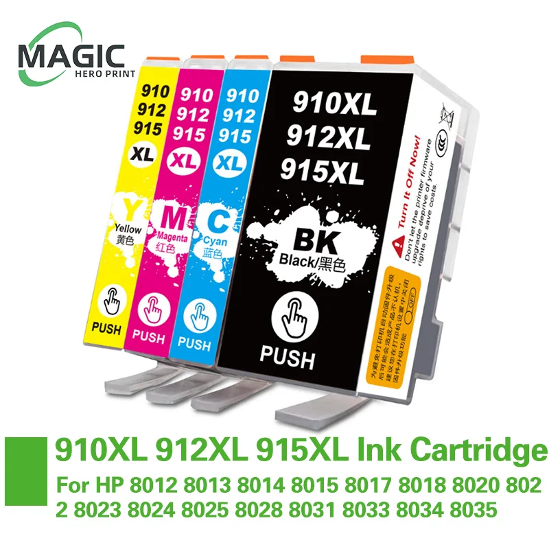Совместимый картридж 910XL, 912XL, 915XL для принтеров HP Officejet 8010 8020 8025 8028 8022 8026 8012 8018 8023 8031 8033 8034
Совместимый картридж 910XL, 912XL, 915XL для принтеров HP Officejet 8010 8020 8025 8028 8022 8026 8012 8018 8023 8031 8033 8034
