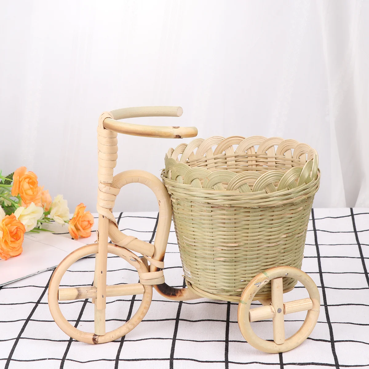 Bamboo Woven Storage Basket Food Serving Hand Made Tricycle Holder Fruit Container 
Bamboo Woven Storage Basket Food Serving Hand Made Tricycle Holder Fruit Container