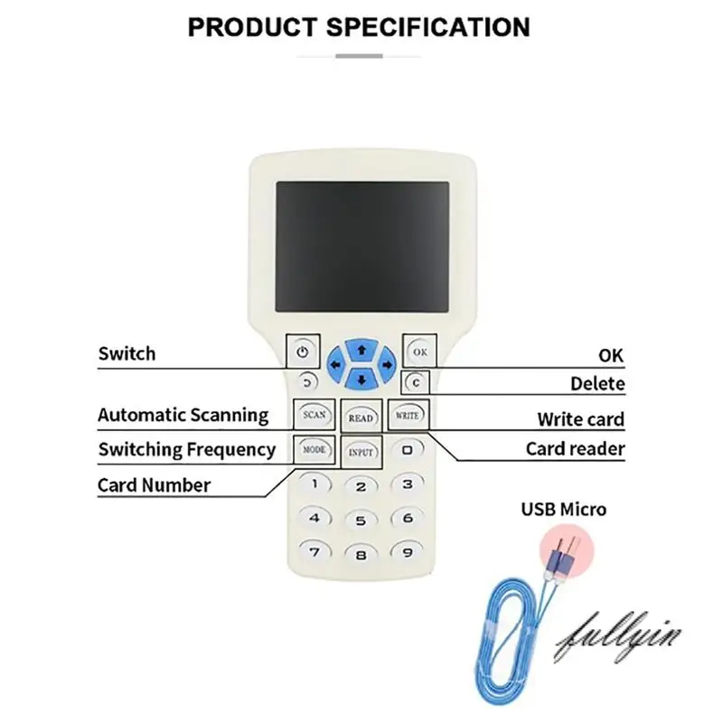 Полностью усовершенствованный считыватель RFID-карт, горелка: IC/ID, английский 10-частотный RFID-декодер, ручной NFC-сканер для карт 125 кГц, 13,56 МГц
Полностью усовершенствованный считыватель RFID-карт, горелка: IC/ID, английский 10-частотный RFID-декодер, ручной NFC-сканер для карт 125 кГц, 13,56 МГц