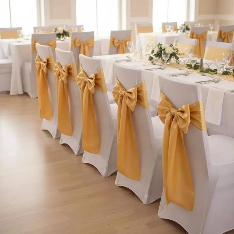 Chair Ribbon Bows 7 x 108 inch For Wedding Ceremony Baby Shower Party Events, 100PCS Gold Satin Fabric Banquet Decoration Accessories
Chair Ribbon Bows 7 x 108 inch For Wedding Ceremony Baby Shower Party Events, 100PCS Gold Satin Fabric Banquet Decoration Accessories