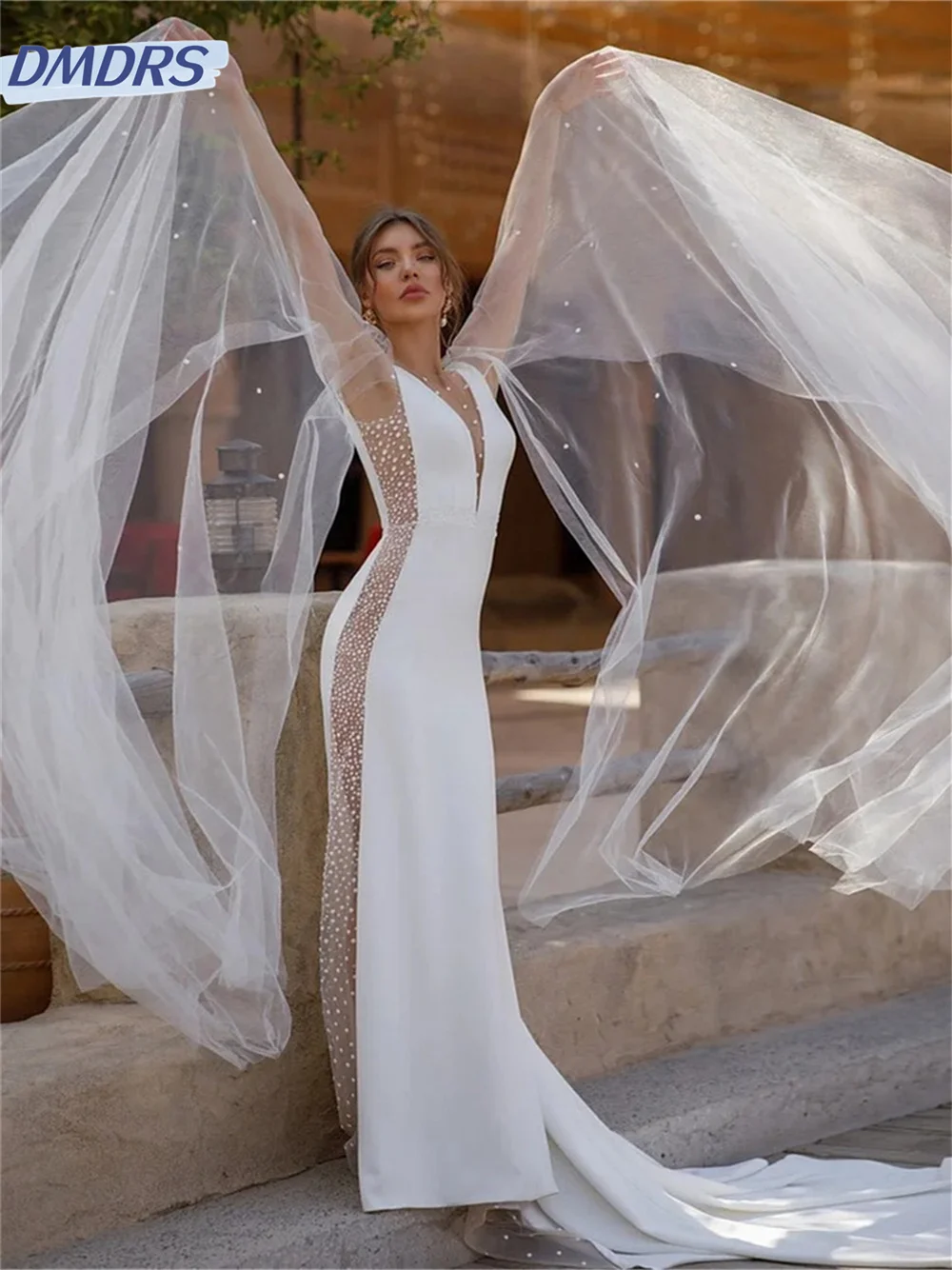 Elegant Sleeveless Wedding Dress Simple Satin Beaded Bridal Dresses Sexy Deep V Neck Floor Length Gown Vestido De Novia
Elegant Sleeveless Wedding Dress Simple Satin Beaded Bridal Dresses Sexy Deep V Neck Floor Length Gown Vestido De Novia