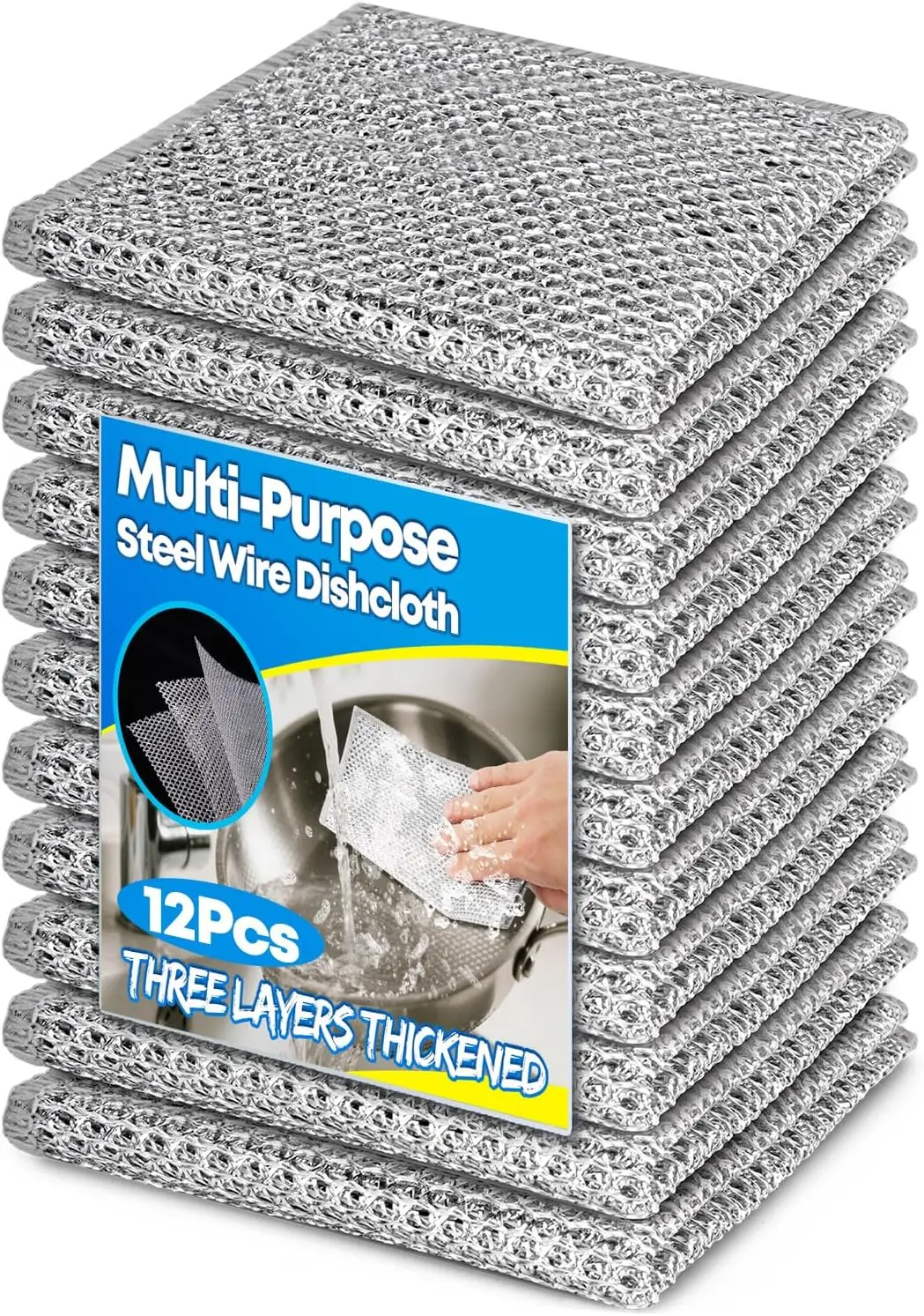 12 Pcs Non Scratch Wire Dishcloth, 7.87" x 7.87" Reusable Cleaning Cloth for Cookware, Sinks, and Stove Tops
12 Pcs Non Scratch Wire Dishcloth, 7.87" x 7.87" Reusable Cleaning Cloth for Cookware, Sinks, and Stove Tops