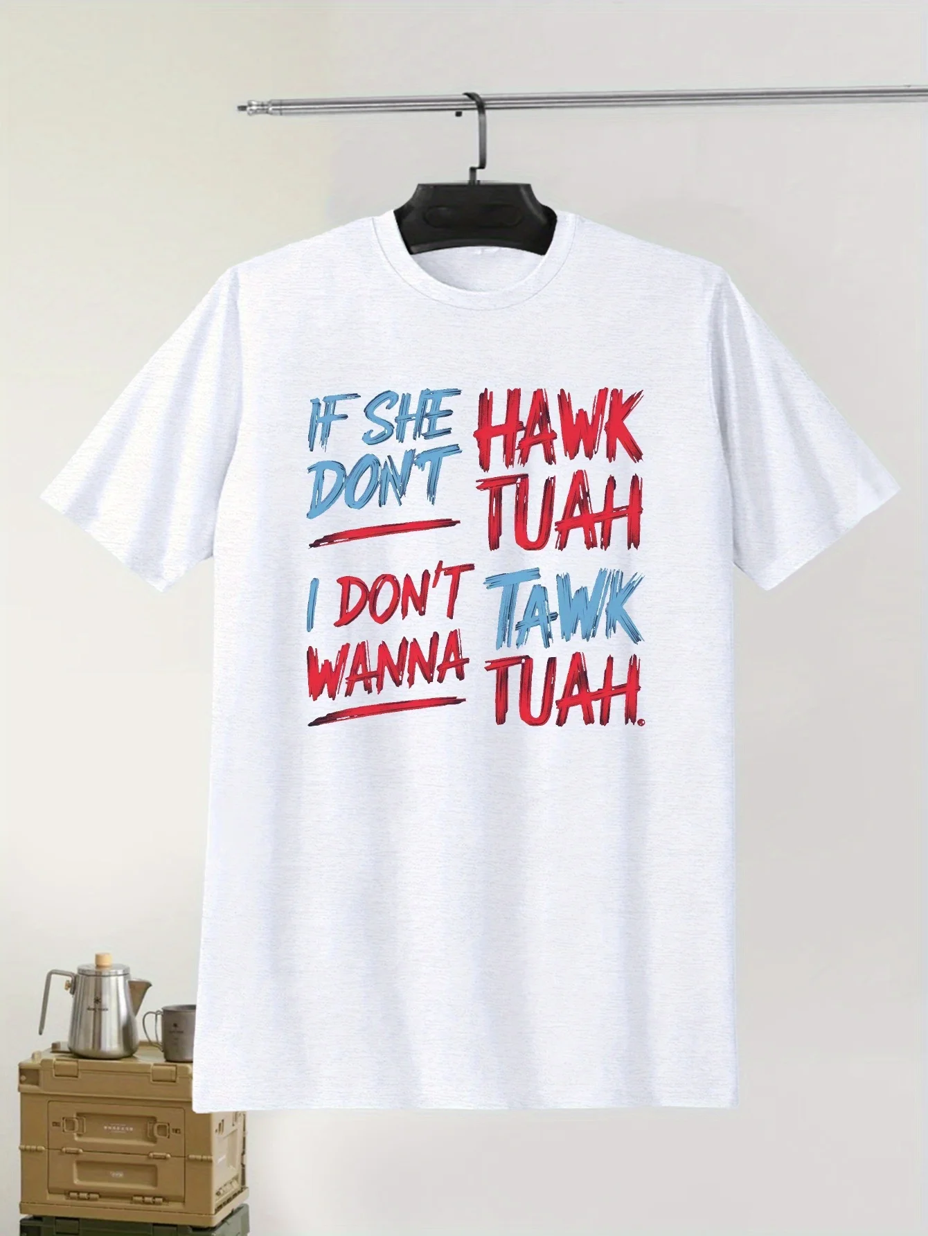 Men'S Casual Crew Neck T-Shirt with "IF SHE DON'T HAWK TUAH" Print, 100% Polyester Knit Fabric
Men'S Casual Crew Neck T-Shirt with "IF SHE DON'T HAWK TUAH" Print, 100% Polyester Knit Fabric