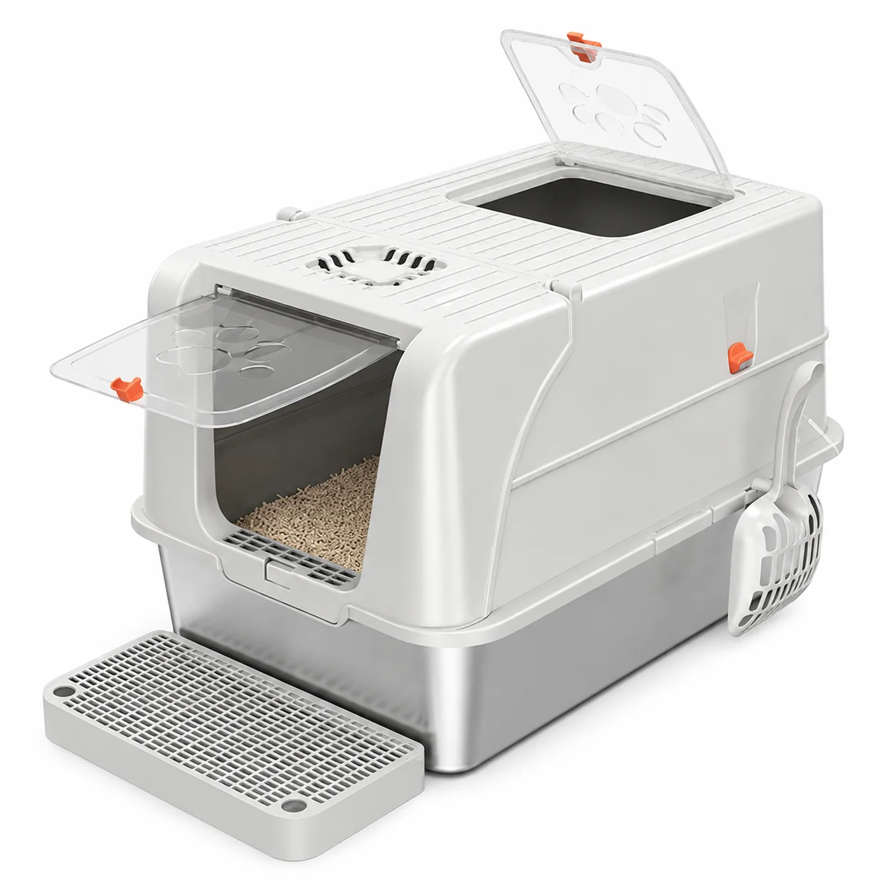 Stainless Steel Cat Litter Box with Lid, Top Access Cover, Front Entry, Anti Tracking Step, Scoop for Indoor Cats
Stainless Steel Cat Litter Box with Lid, Top Access Cover, Front Entry, Anti Tracking Step, Scoop for Indoor Cats