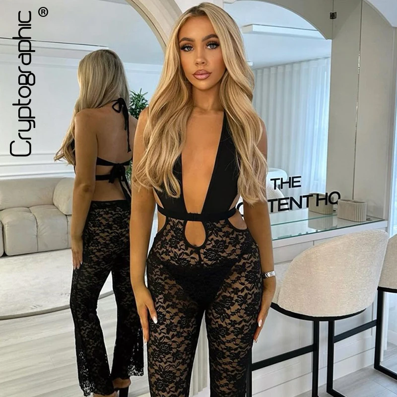 Cryptographic Halter Sexy Cut Out Lace Jumpsuits Rompers Fashion Outfits One Piece Backless Bodycon Jumpsuit Overalls Flare Pant
Cryptographic Halter Sexy Cut Out Lace Jumpsuits Rompers Fashion Outfits One Piece Backless Bodycon Jumpsuit Overalls Flare Pant